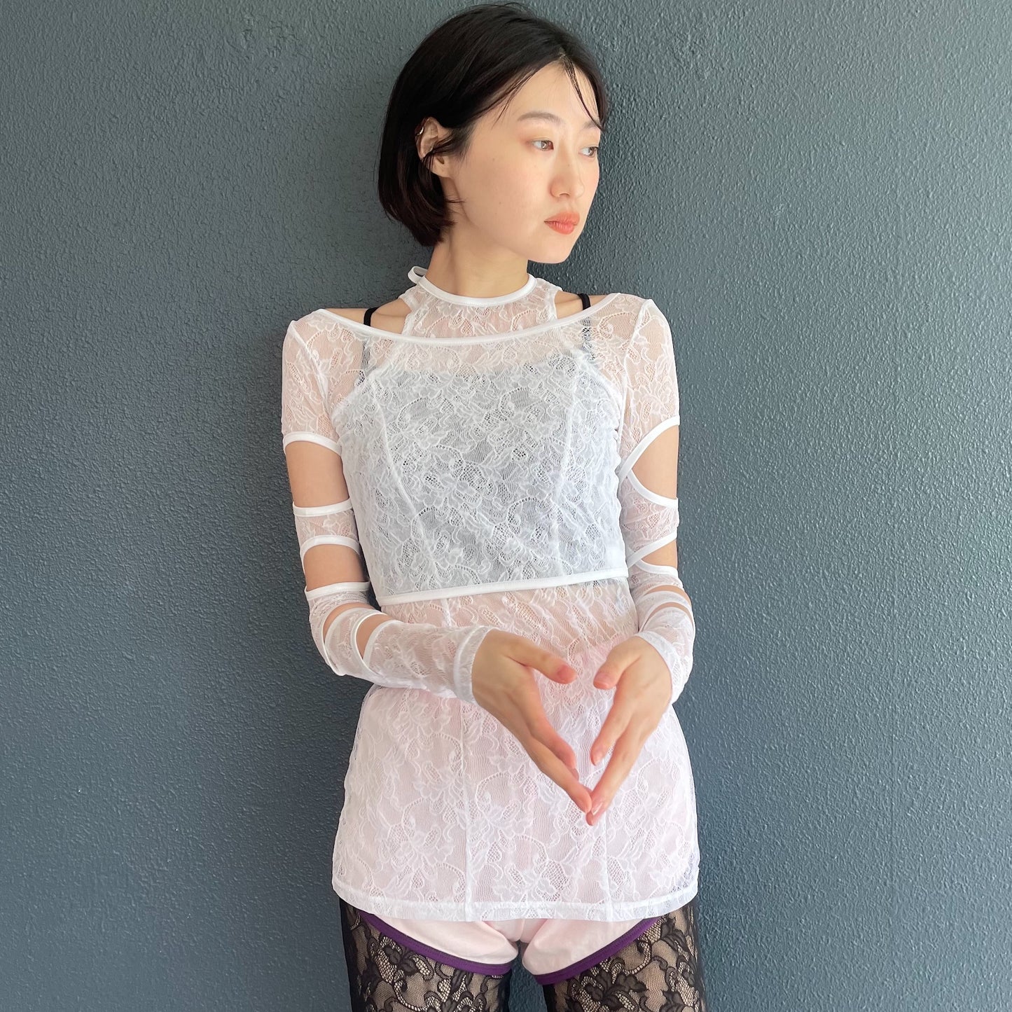 crber lace T / off white / レイヤードレースTシャツ