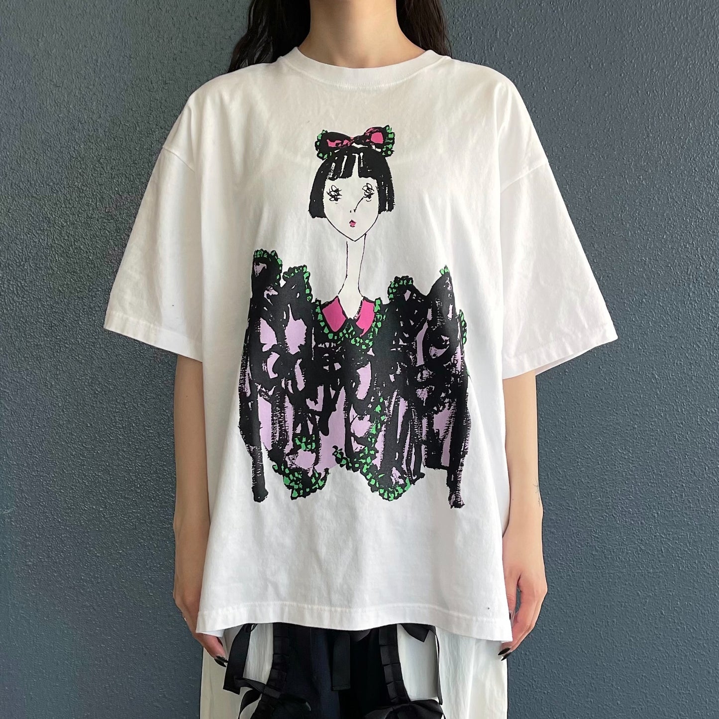 LOUISE RIBBON T-SHIRT BIOWASHED / WHITE / MAYA SHIBASAKIコラボレーション