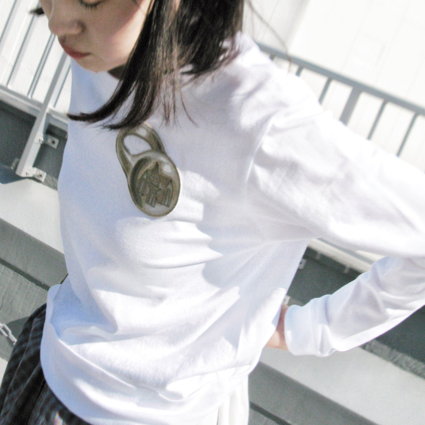 coin and ring embroidery long sleeve t shirt / white / 刺繍ロングスリーブTシャツ