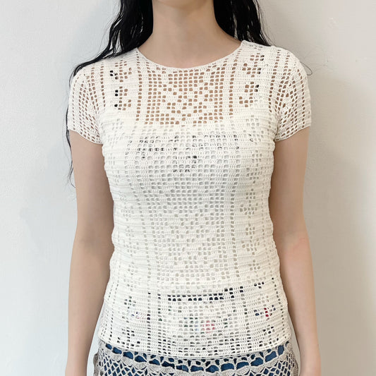 crochet t-shirts / white / クロシェ編みTシャツ