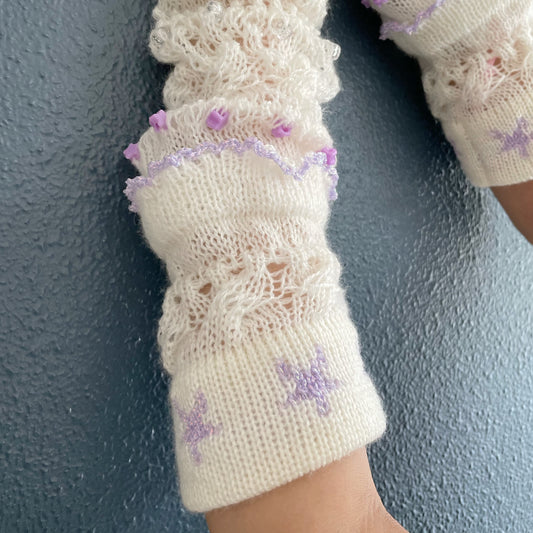 Knitted arm warmer / White × Purple / ニットアームウォーマー