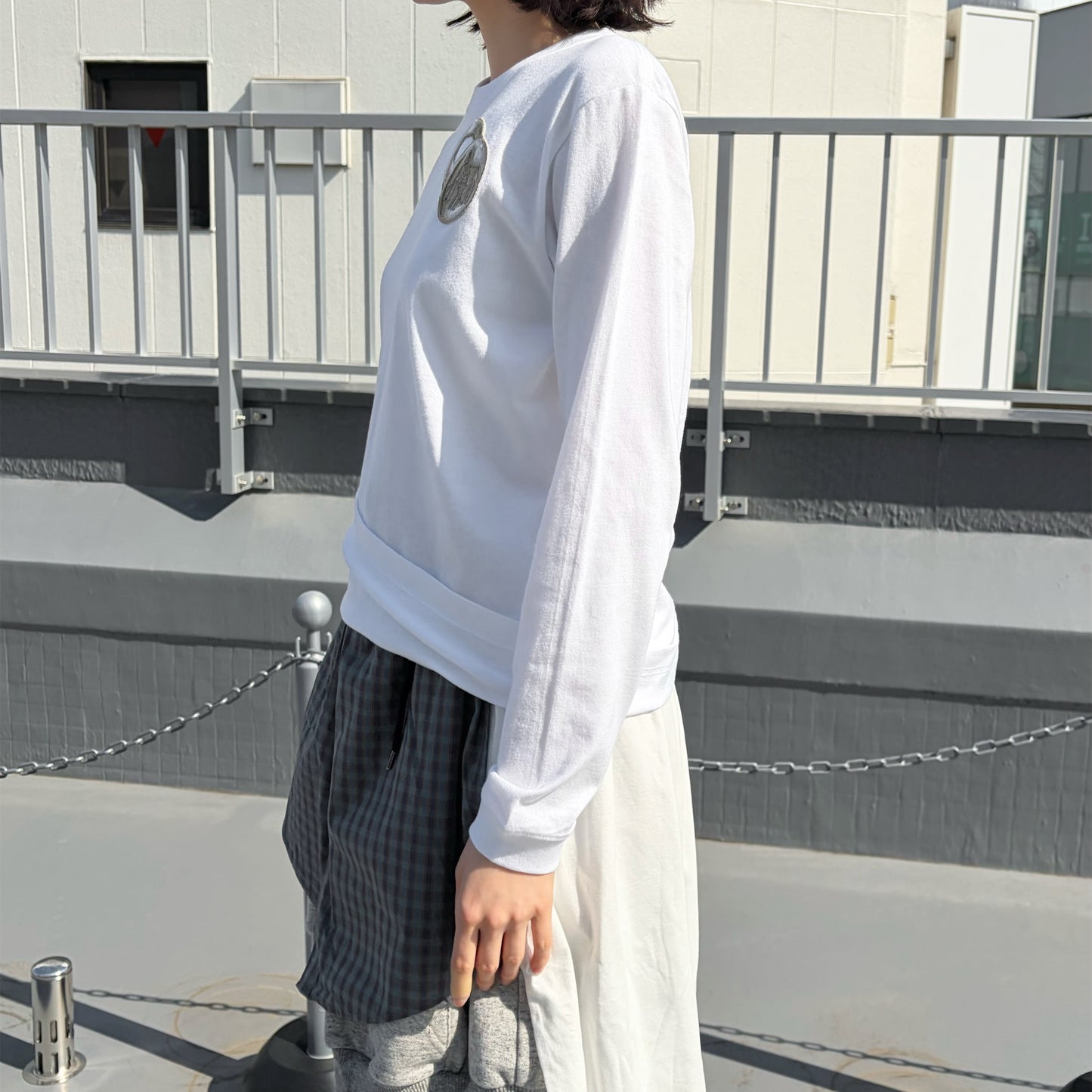 coin and ring embroidery long sleeve t shirt / white / 刺繍ロングスリーブTシャツ