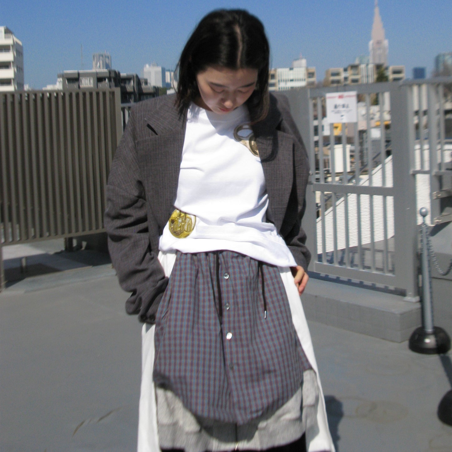 coin and ring embroidery long sleeve t shirt / white / 刺繍ロングスリーブTシャツ