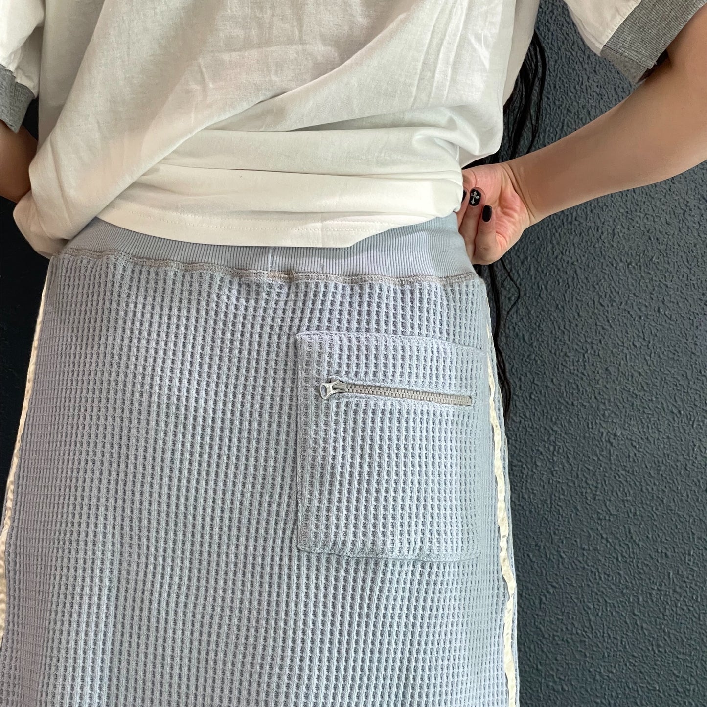 [F.E.E.S] waffle lining midi skirt / blue / ワッフルミディスカート