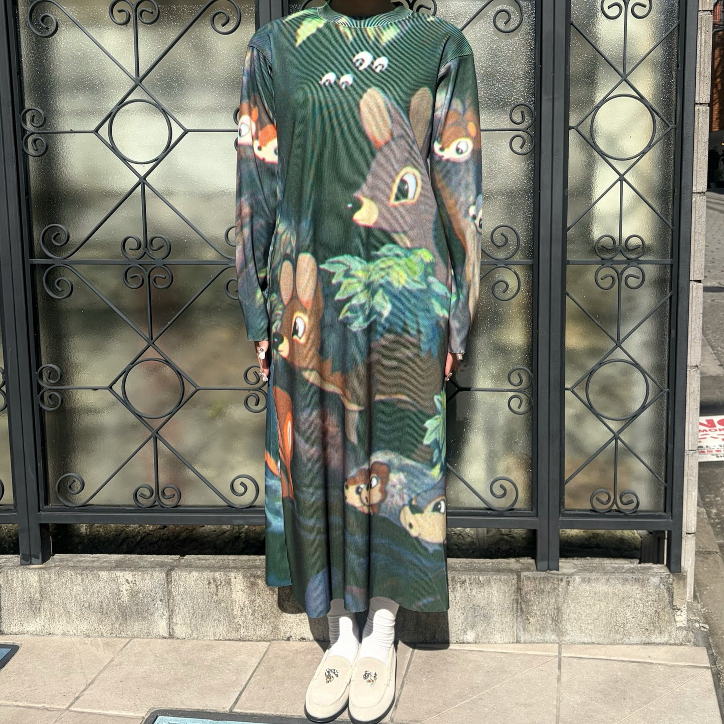 PRINT RIB LONG SLEEVE ONE-PIECE / SNOW WHITE / プリントリブ長袖ワンピース