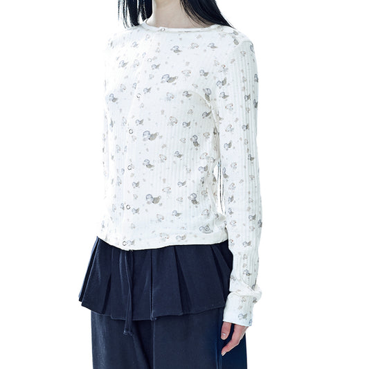 COTTON CUDDLE LONGSLEEVES / IVORY / パターンコットントップ