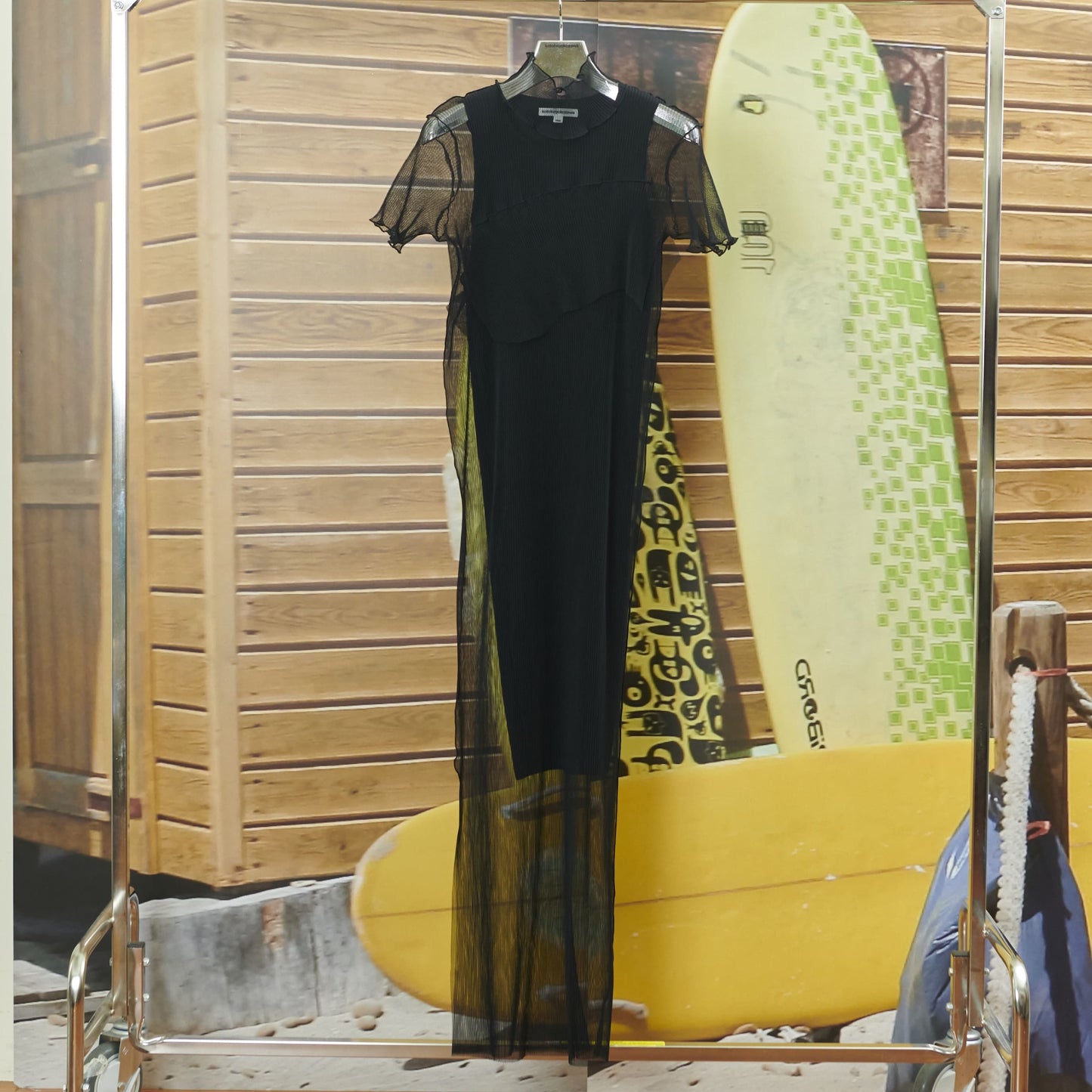 GHOST TODO DRESS *SHORTSLEEVE HIGHNECK +INNER / BLACK / チュールプリーツシアードレス