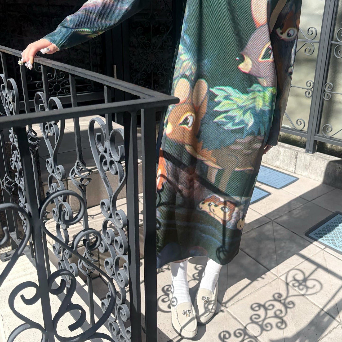 PRINT RIB LONG SLEEVE ONE-PIECE / SNOW WHITE / プリントリブ長袖ワンピース