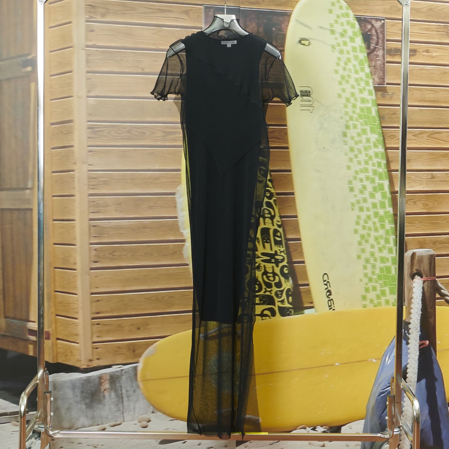 GHOST TODO DRESS *SHORTSLEEVE HIGHNECK +INNER / BLACK / チュールプリーツシアードレス