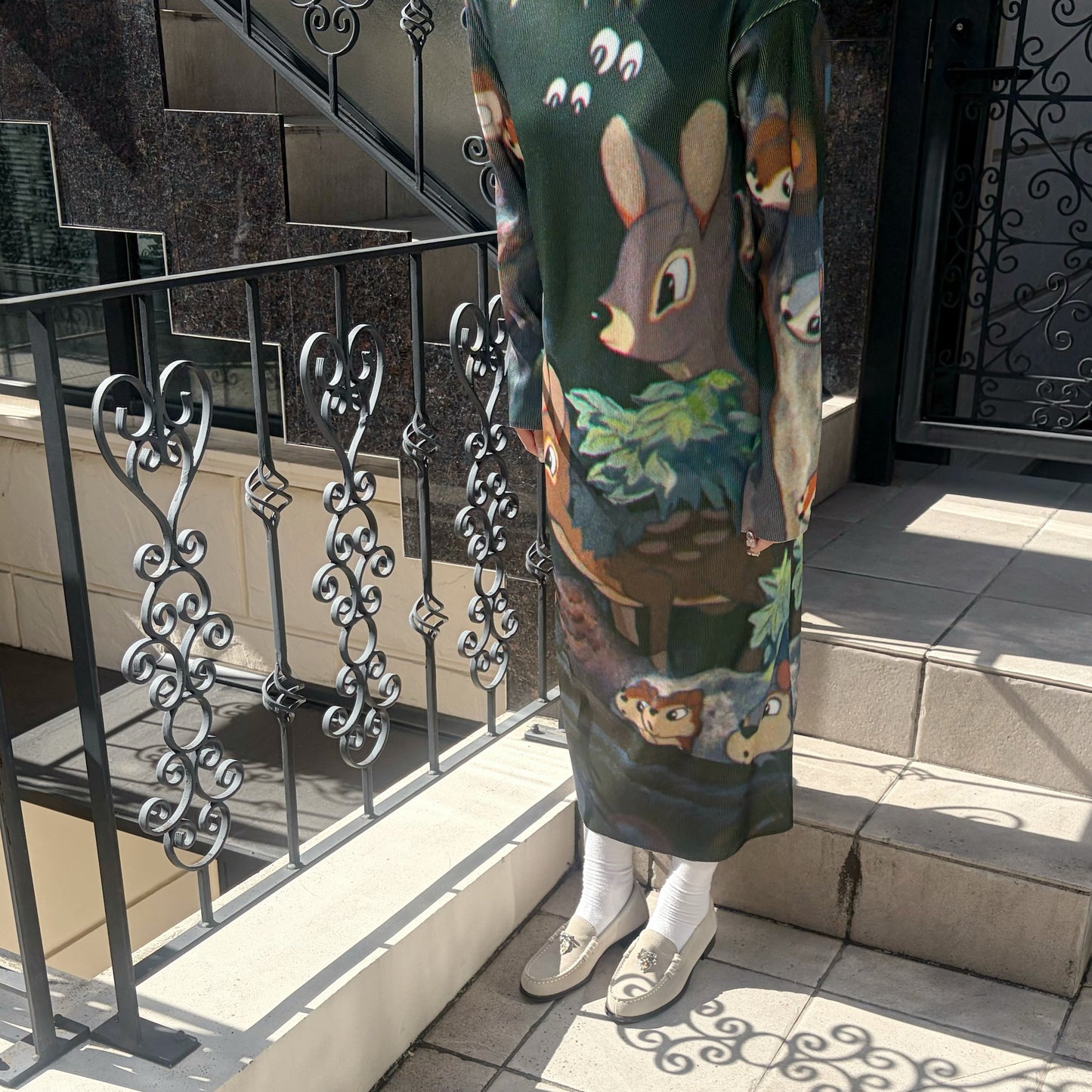 PRINT RIB LONG SLEEVE ONE-PIECE / SNOW WHITE / プリントリブ長袖ワンピース
