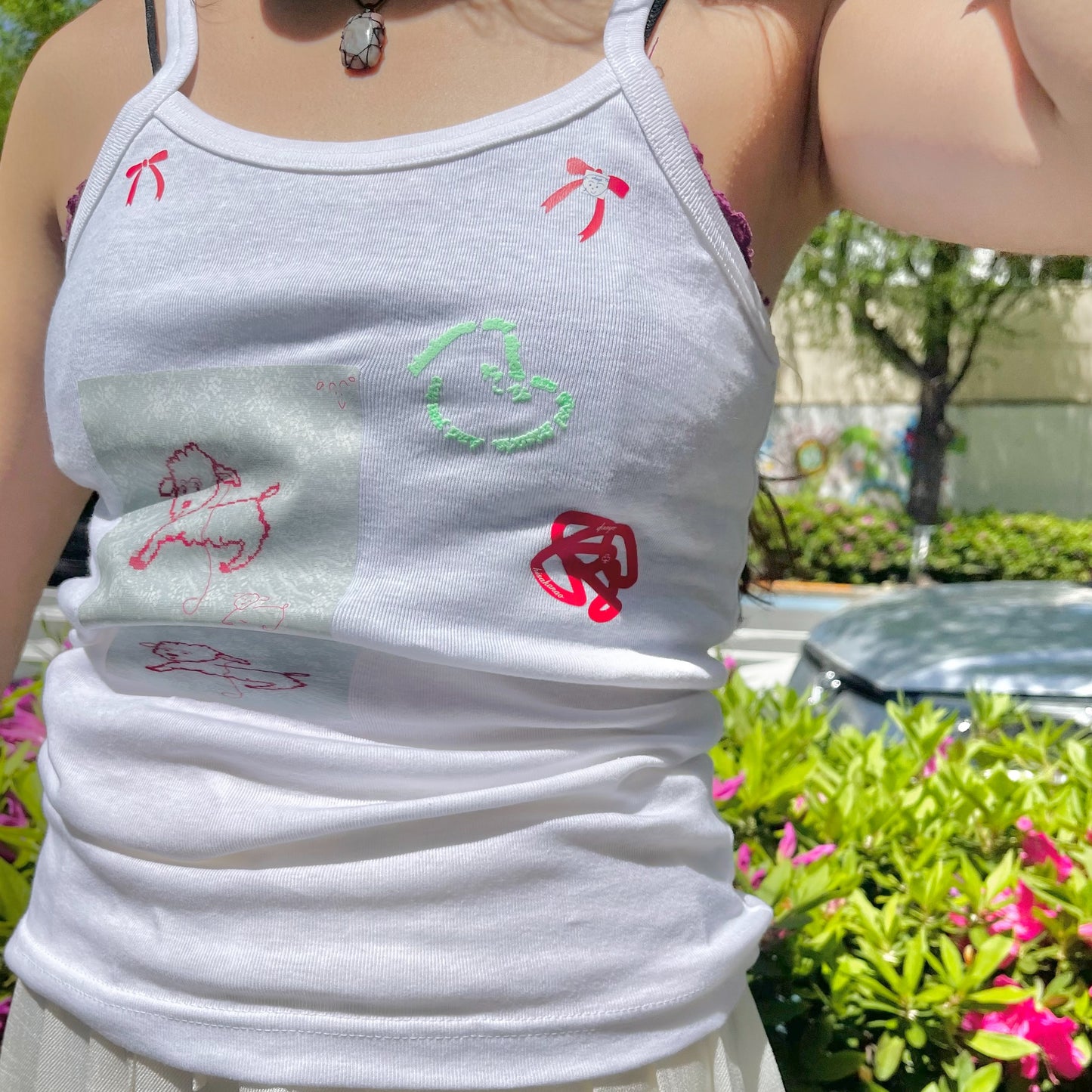 【SHEEP SOUVENIR】sheep is always here camisole / white / プリントキャミソール