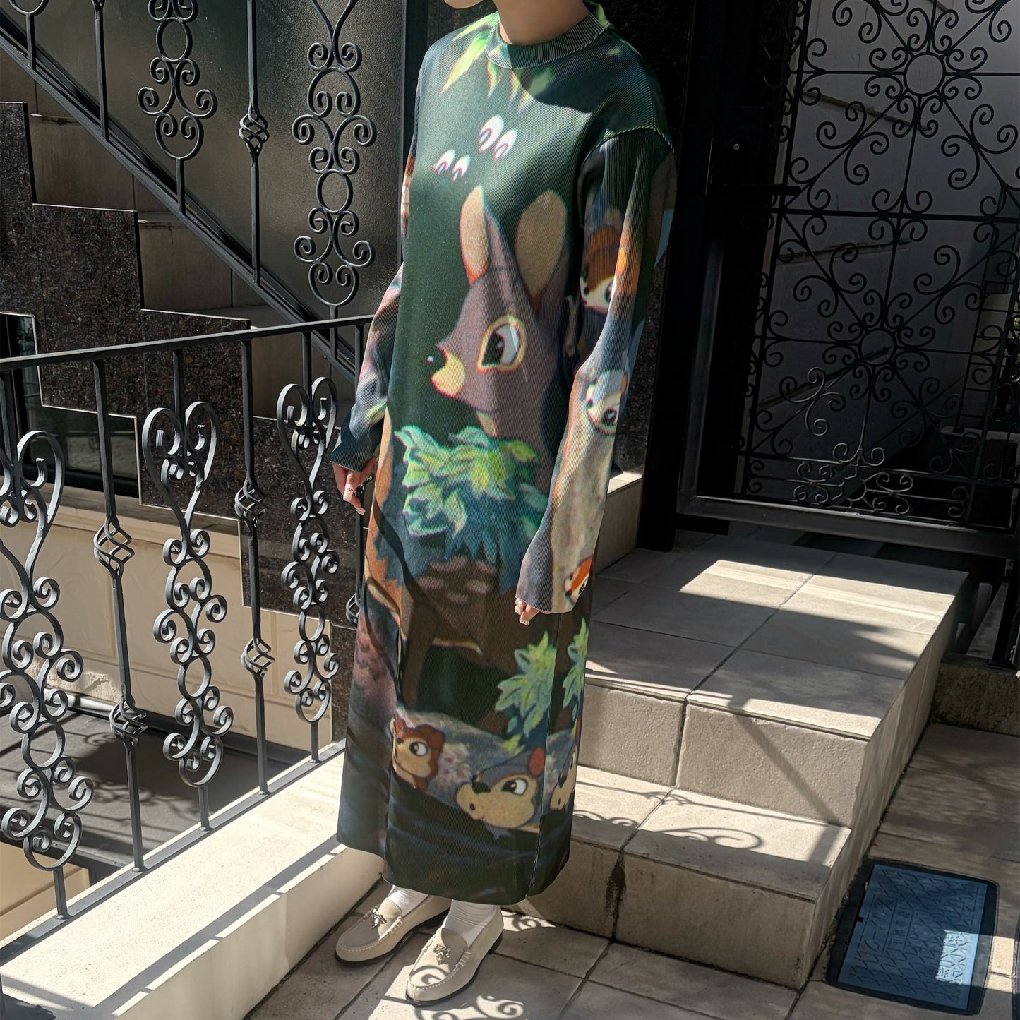 PRINT RIB LONG SLEEVE ONE-PIECE / SNOW WHITE / プリントリブ長袖ワンピース