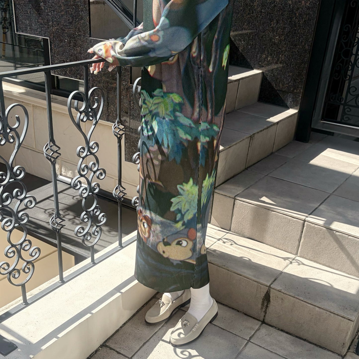 PRINT RIB LONG SLEEVE ONE-PIECE / SNOW WHITE / プリントリブ長袖ワンピース