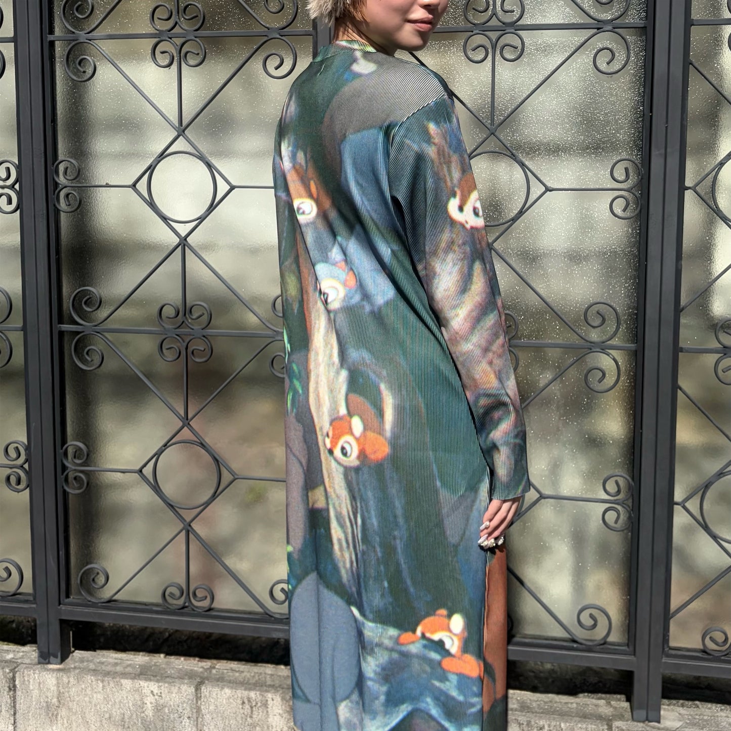 PRINT RIB LONG SLEEVE ONE-PIECE / SNOW WHITE / プリントリブ長袖ワンピース