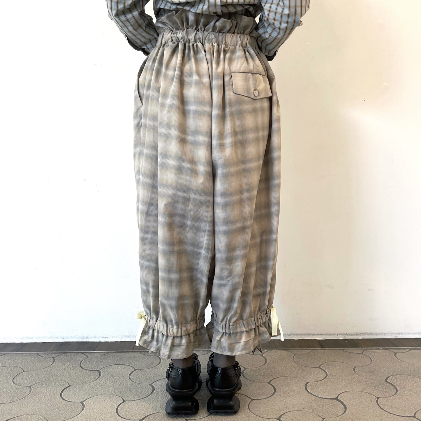 DRAWERS RIBBON CHECK PANTS / BEIGE / リボンチェックパンツ