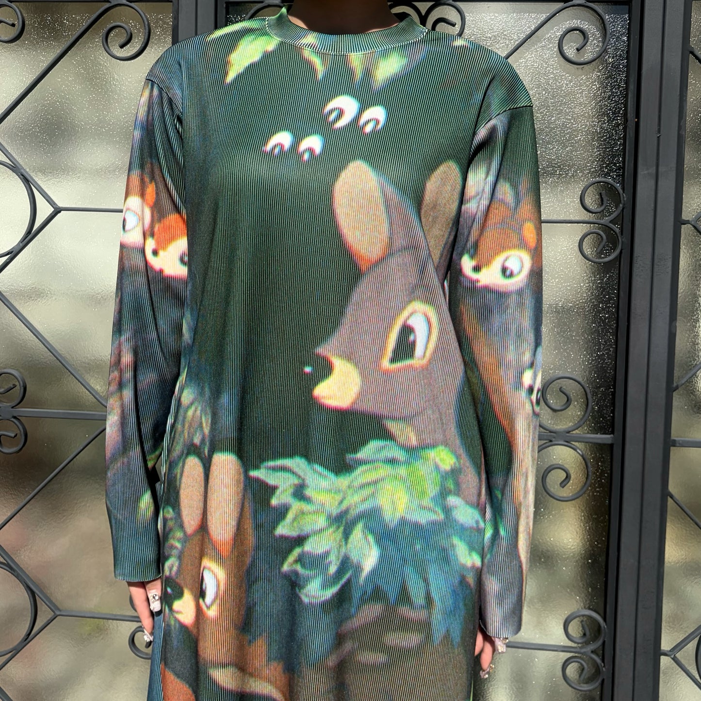PRINT RIB LONG SLEEVE ONE-PIECE / SNOW WHITE / プリントリブ長袖ワンピース