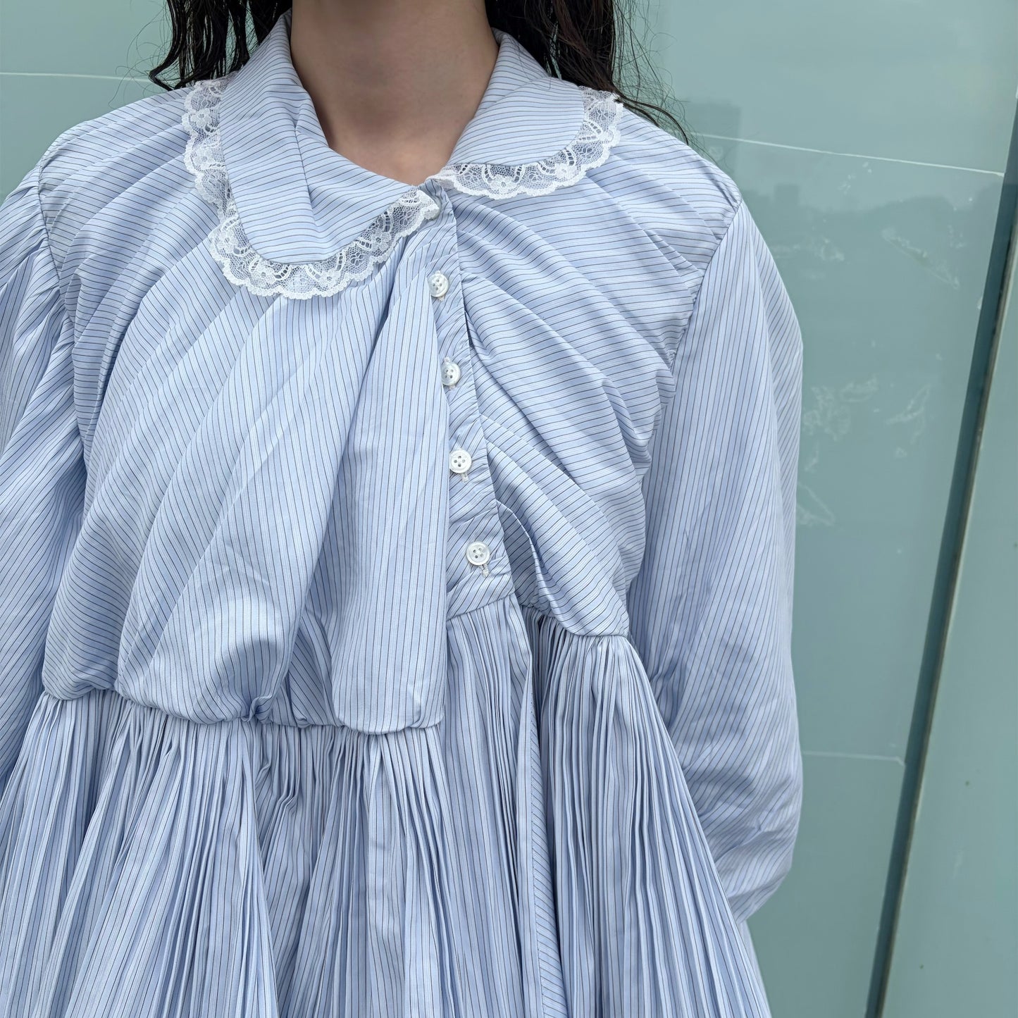 CHILDISH PLEATS SHIRT / BLUE / ユニークプリーツシャツ