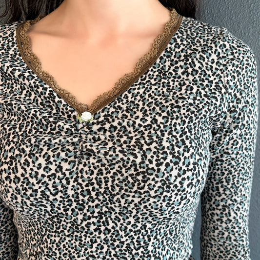 [F.E.E.S] leopard lace top / grey / レオパードレーストップ