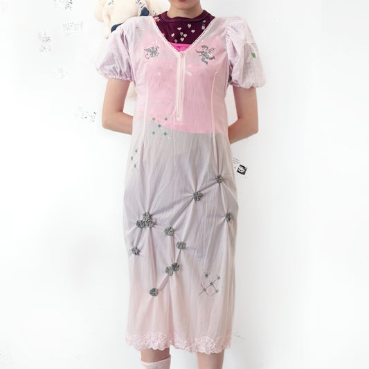 Hello,Hello dress / pink / パフスリーブシアードレス