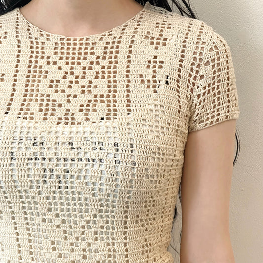 crochet t-shirts / beige / クロシェ編みTシャツ
