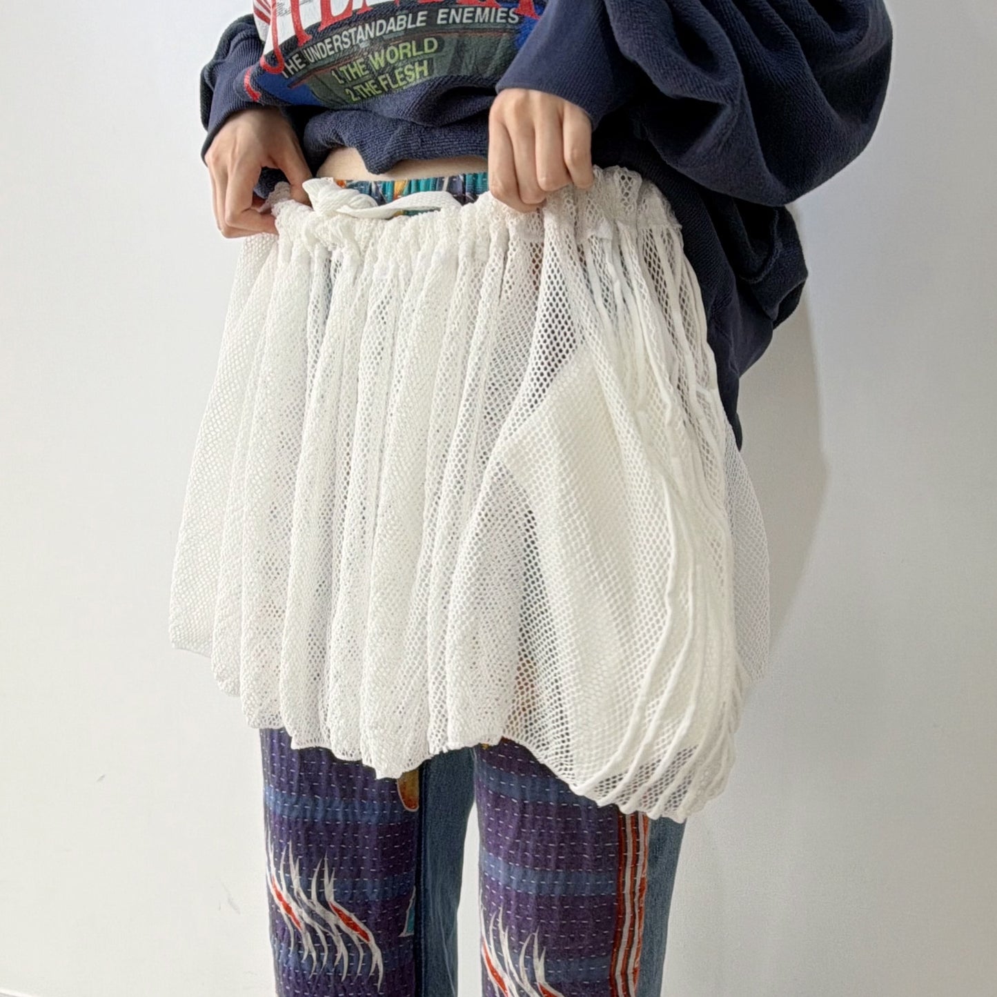 ONE-SIZE-FITS-HUMAN SKIRT / WHITE / メッシュニットスカート