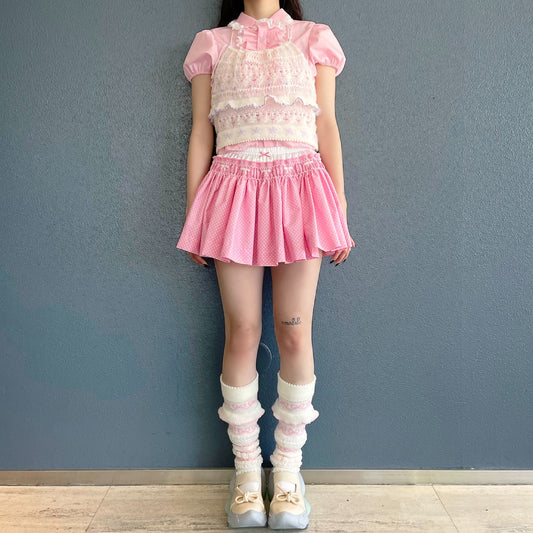 Briefs embroidery skort / Pink / スモッキングスコート