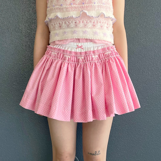 Briefs embroidery skort / Pink / スモッキングスコート