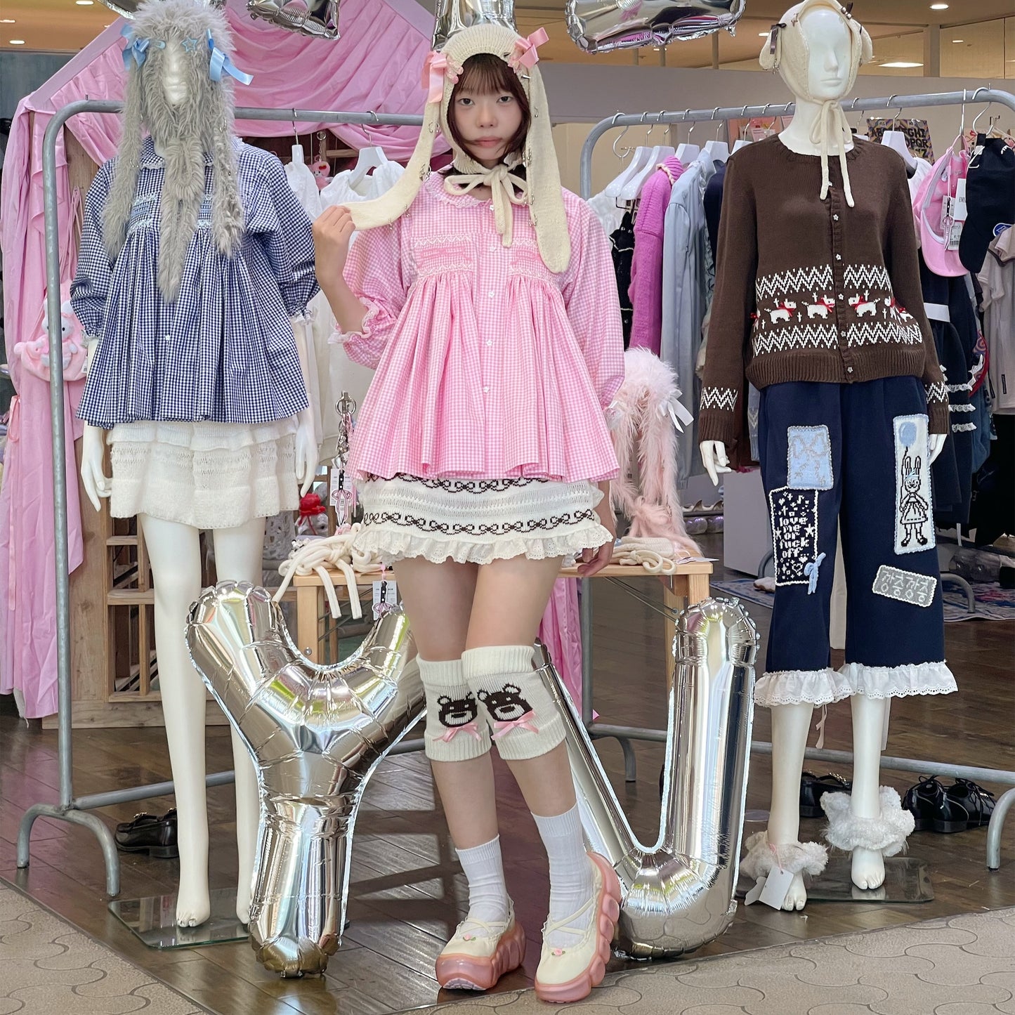Lace-rimmed ribbon apron / White x Brown / レースリボンエプロン