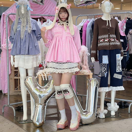 Lace-rimmed ribbon apron / White x Brown / レースリボンエプロン