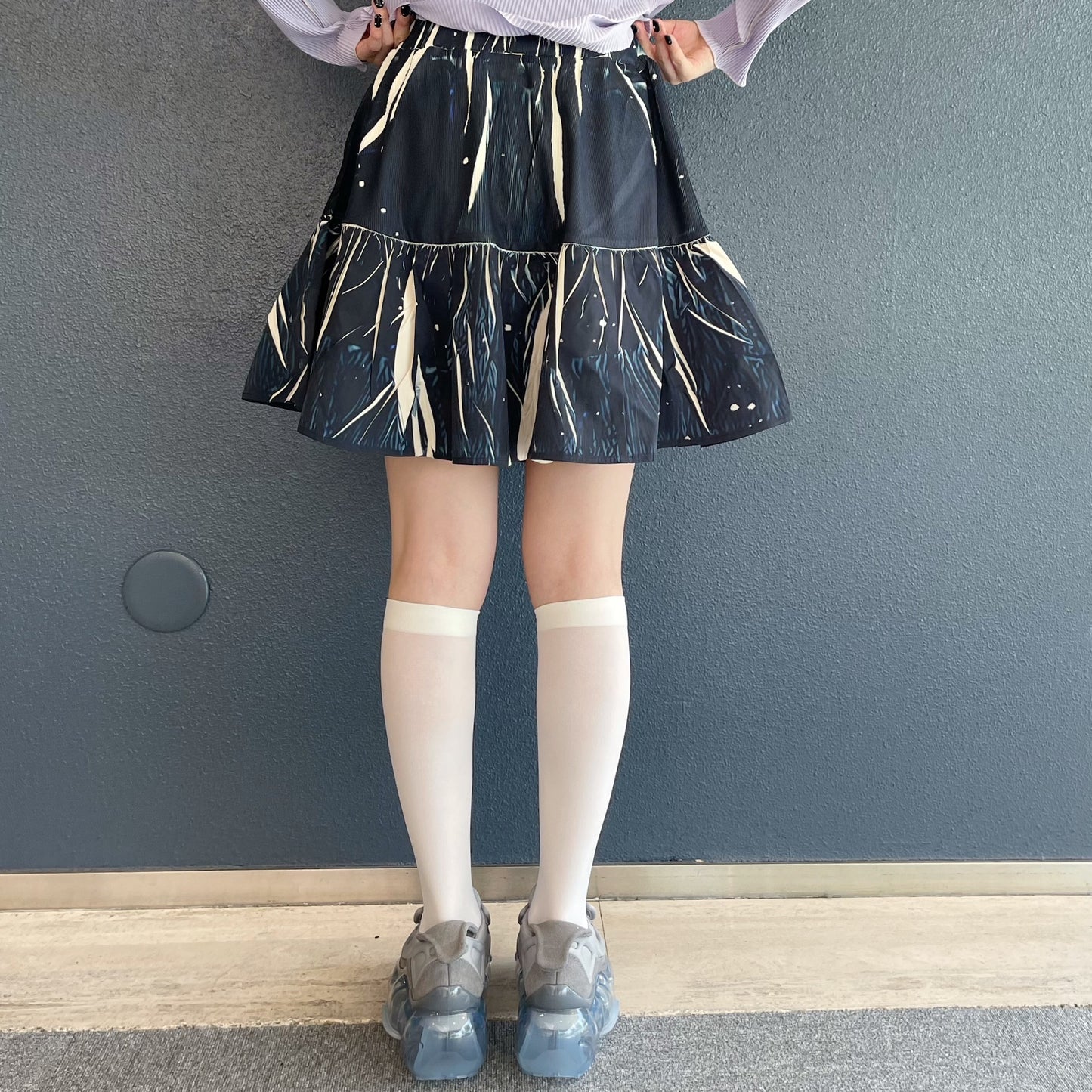 DIRECT PRINT RIB GATHER MINI SKIRT / STARRY SKY / ダイレクトプリントリブギャザーミニスカート