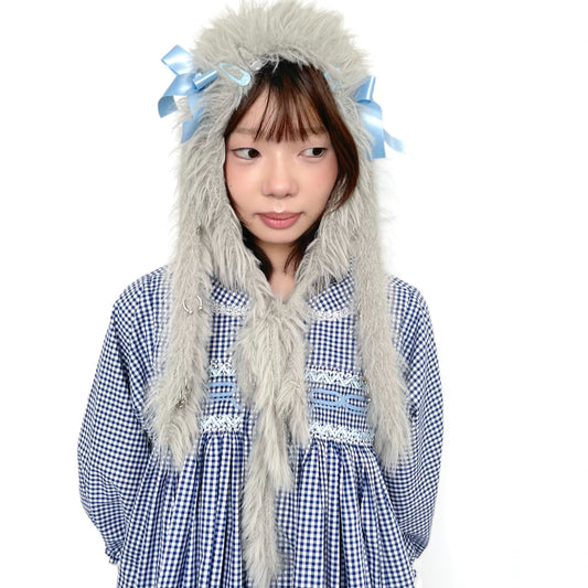 Fluffy bunny bonnet / Gray / バニーボンネット