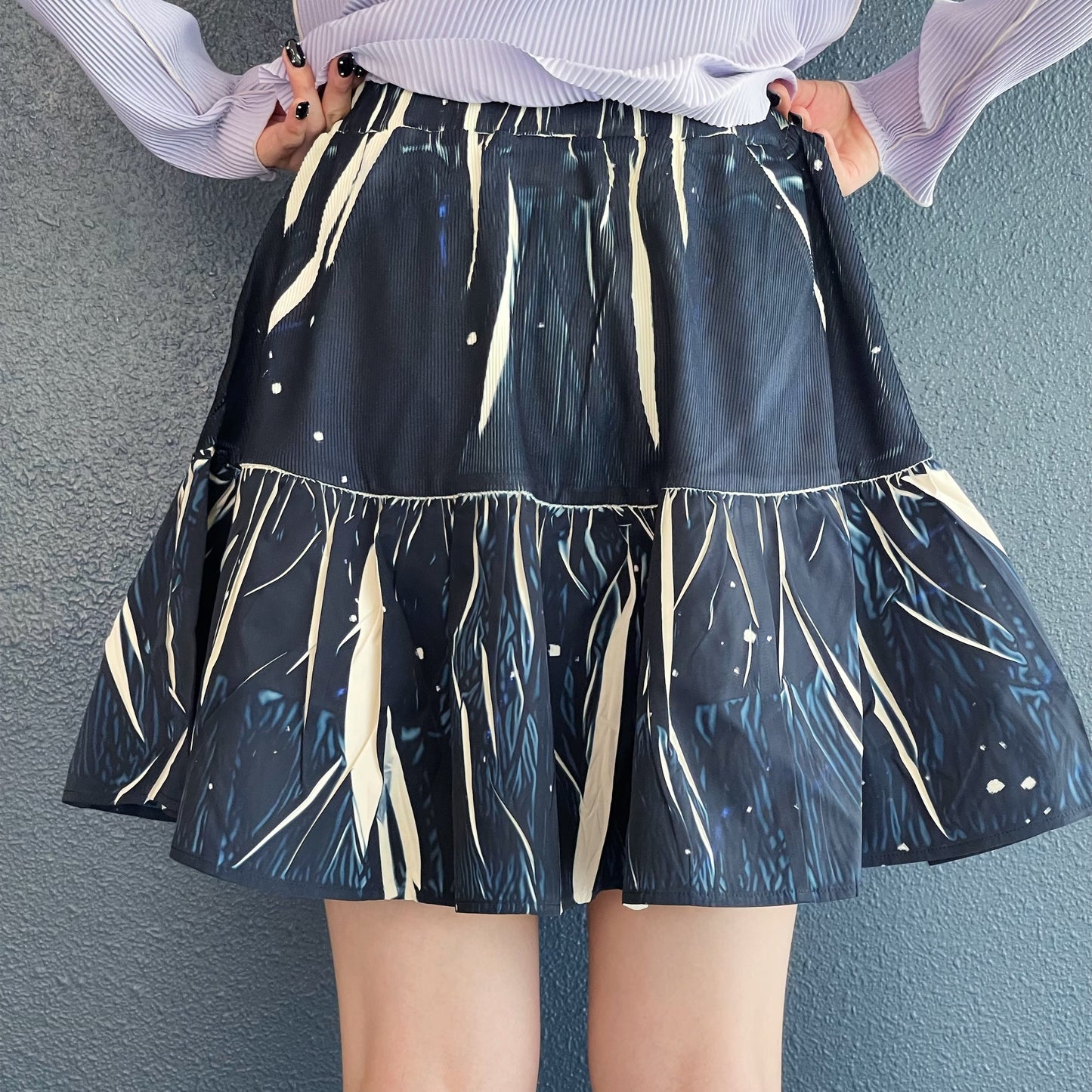 DIRECT PRINT RIB GATHER MINI SKIRT / STARRY SKY / ダイレクトプリントリブギャザーミニスカート