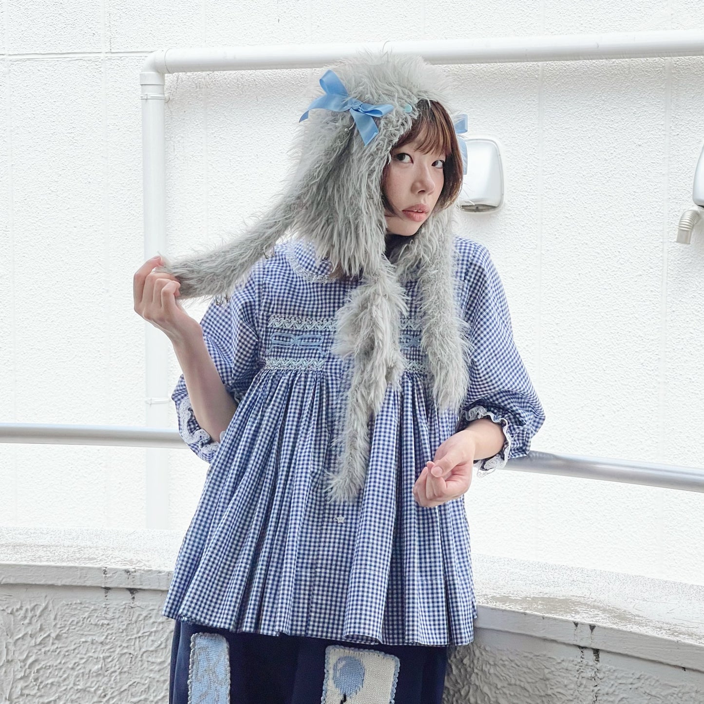 Fluffy bunny bonnet / Gray / バニーボンネット