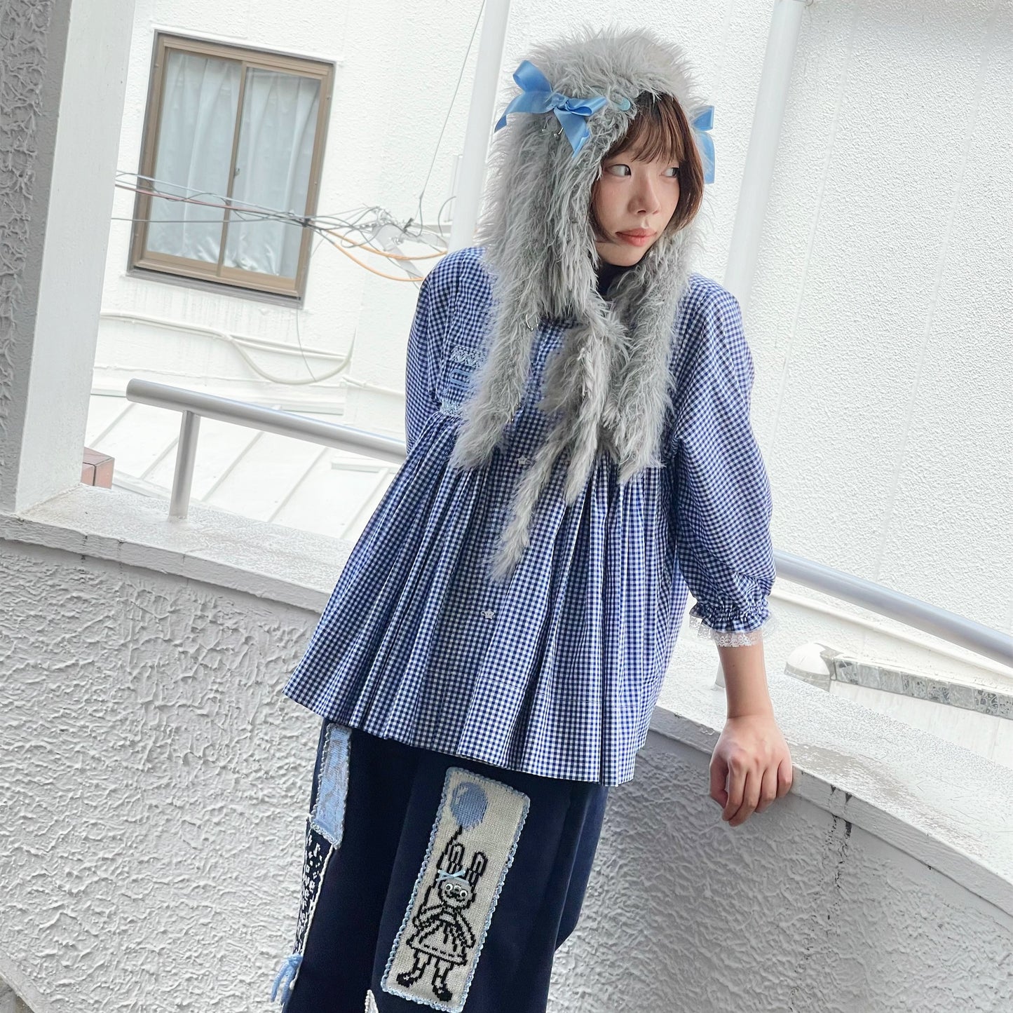 Fluffy bunny bonnet / Gray / バニーボンネット