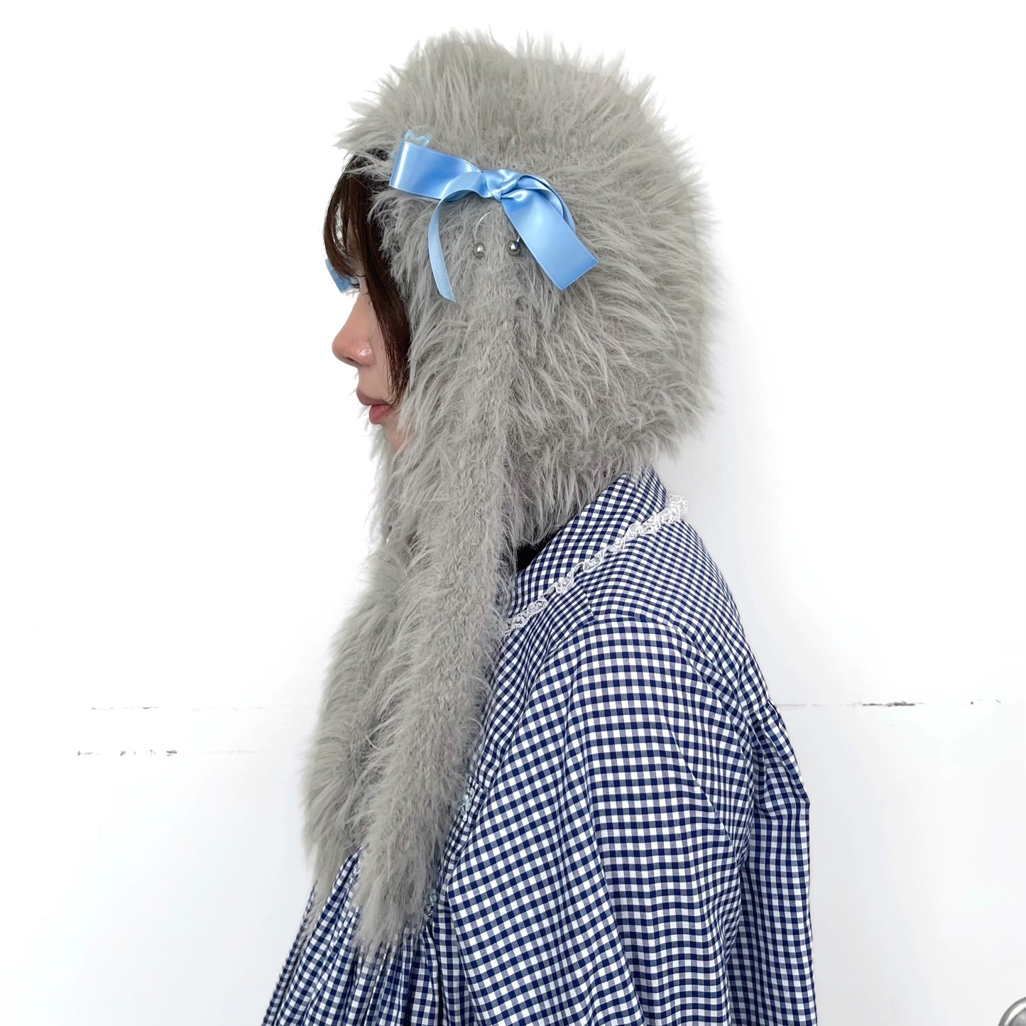 Fluffy bunny bonnet / Gray / バニーボンネット