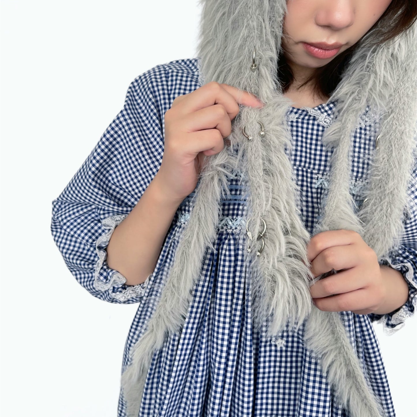 Fluffy bunny bonnet / Gray / バニーボンネット