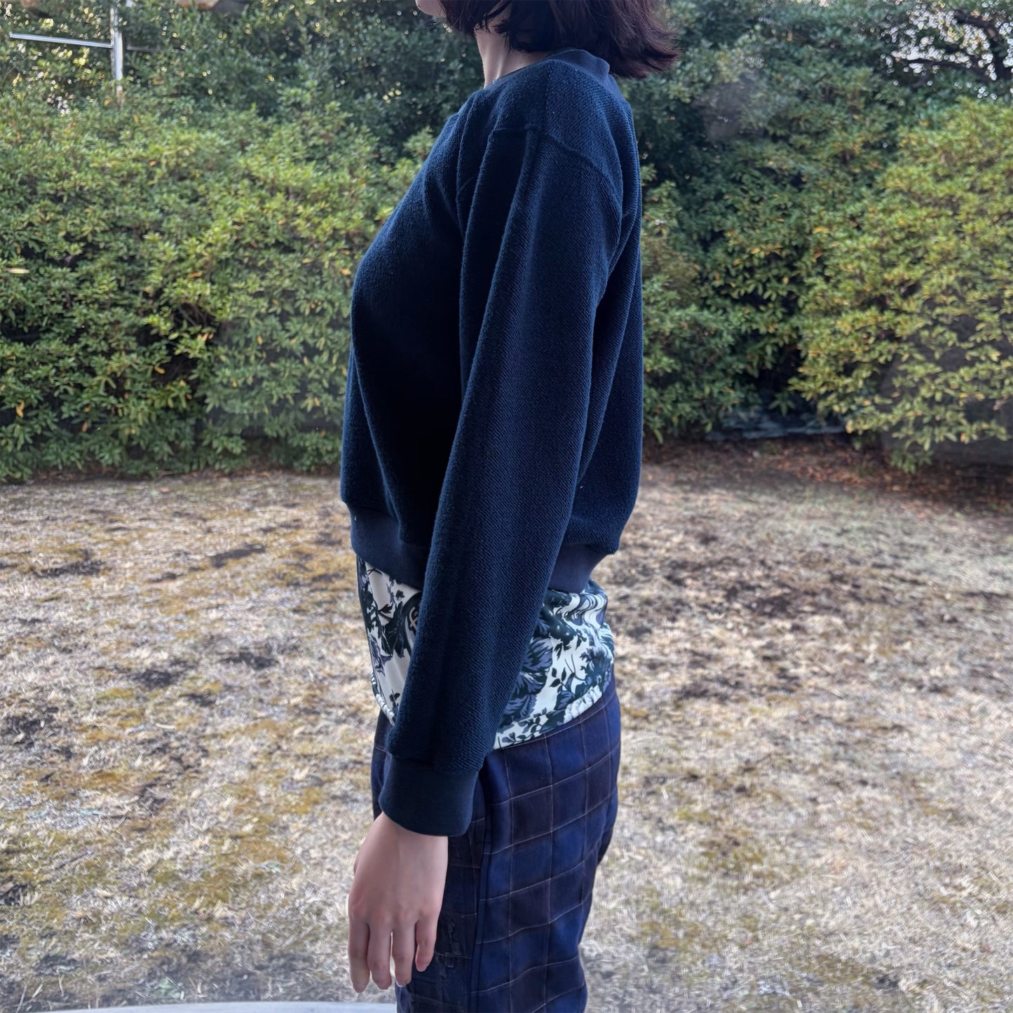 v neck layer sweat / navy / Vネックレイヤーシャツ