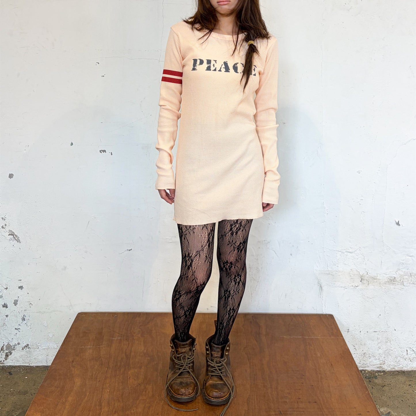 [F.E.E.S] peace waffle dress / apricot / ワッフルドレス