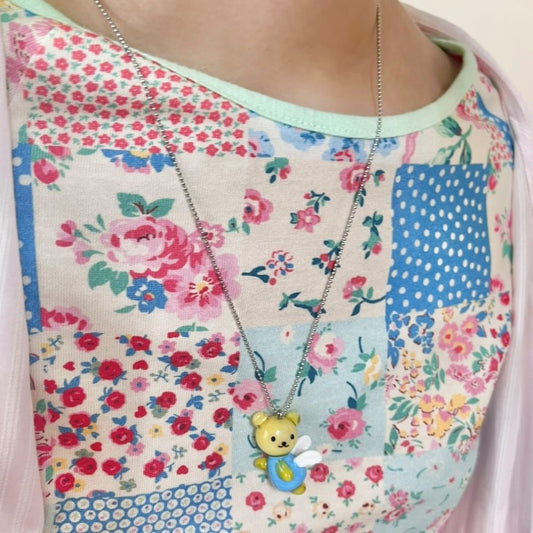 【YOUNGART】JINI Glass Necklace / Blue / クマのガラスパーツネックレス