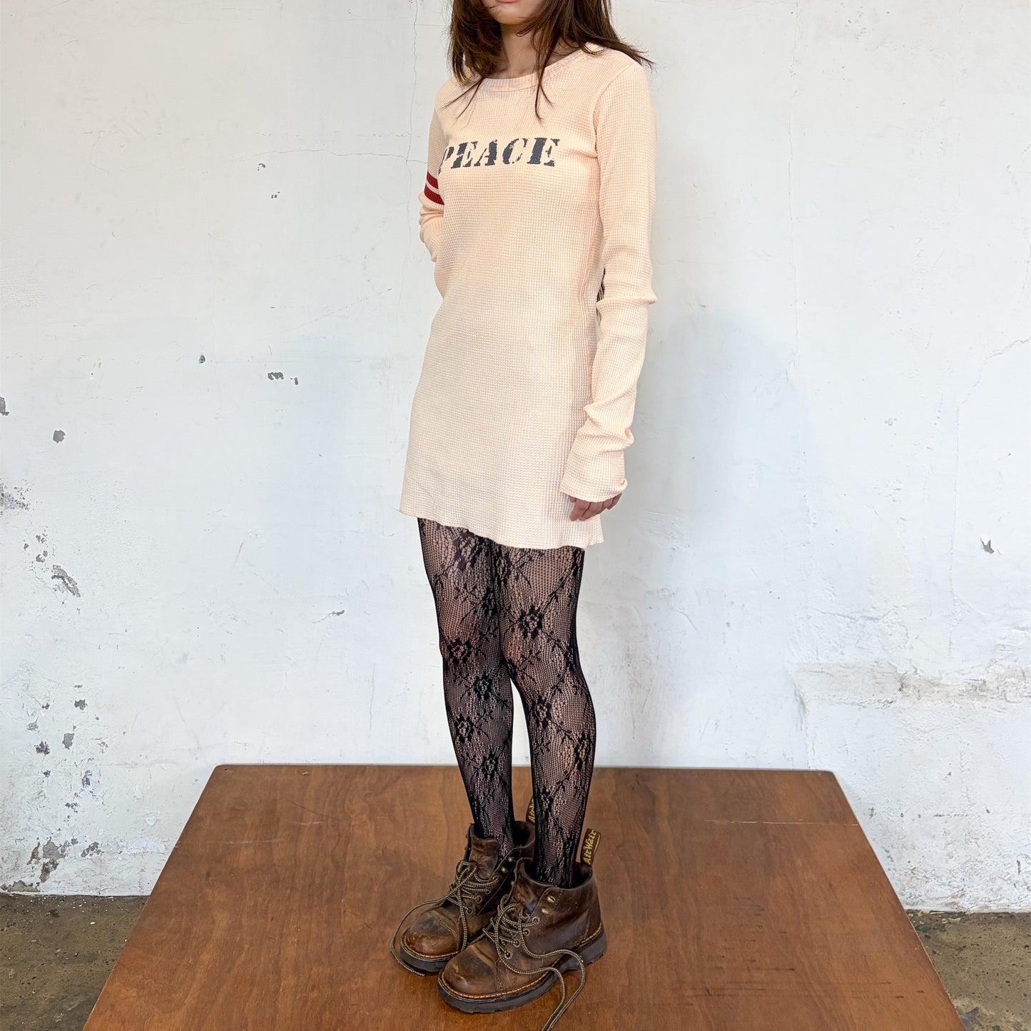 [F.E.E.S] peace waffle dress / apricot / ワッフルドレス