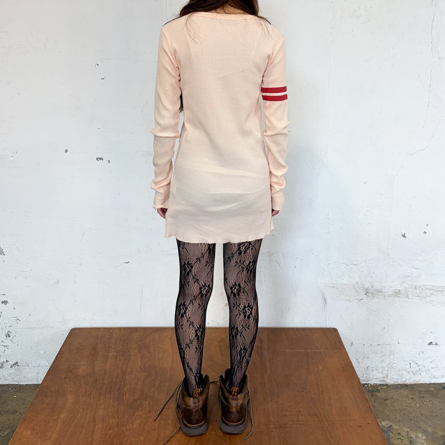 [F.E.E.S] peace waffle dress / apricot / ワッフルドレス