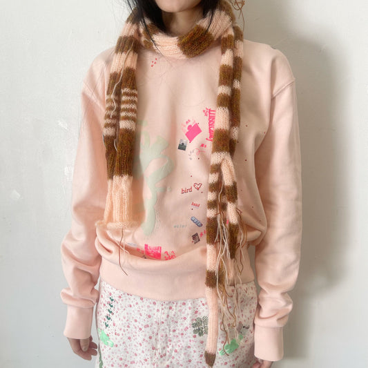 each life muffler / Pink × brown / ハンドニットマフラー