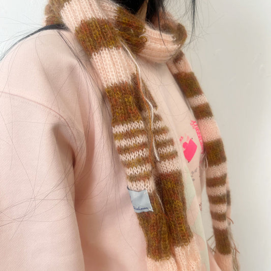 each life muffler / Pink × brown / ハンドニットマフラー