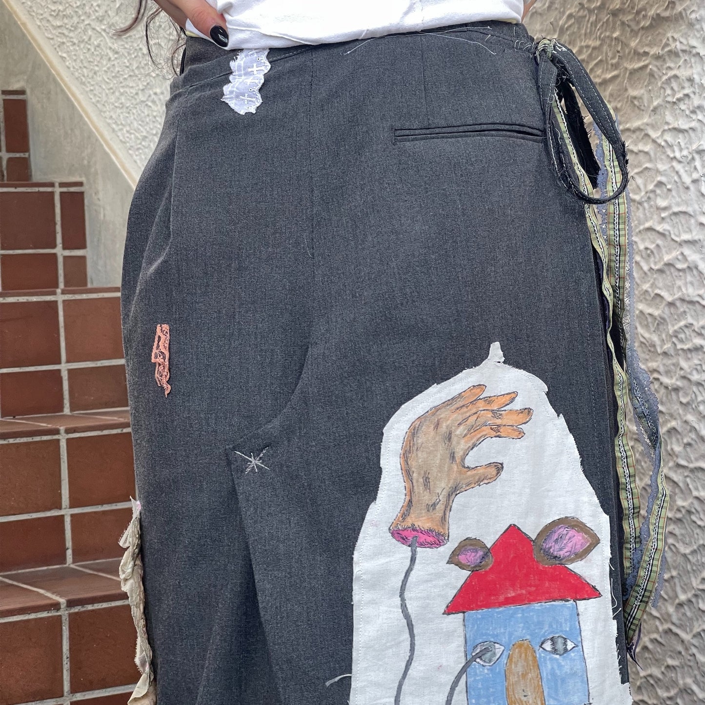 trust teji x TONII MONDO collabolation ★ cemetery lap skirt / Gray / ラップスカート