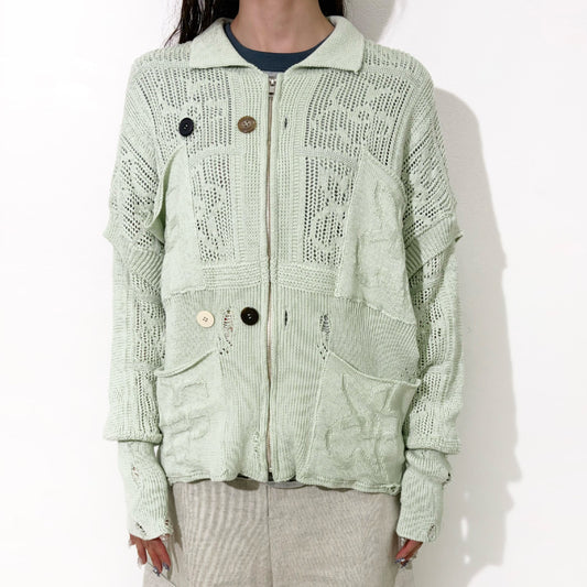 SHINING LACE "PUZZLE-UP" ZIP KNIT / GREEN / ジップアップニット