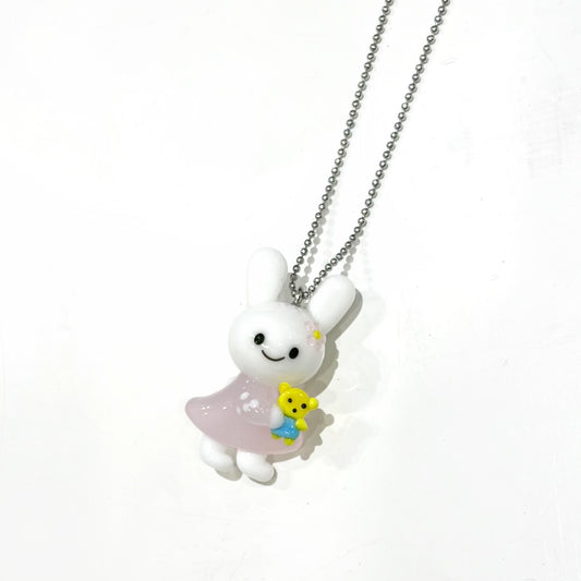 [X YOUNGART] Glass KIDDY with JINI Necklace / うさぎとくまのガラスネックレス