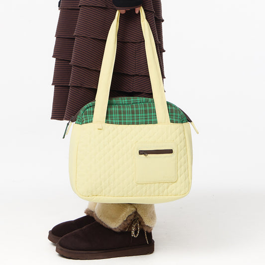 CHECK QUILTED TOTE BAG / YELLOW / キルトトートバッグ