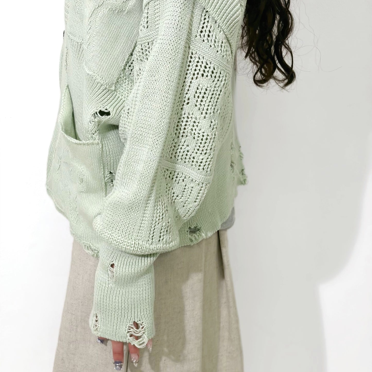 SHINING LACE "PUZZLE-UP" ZIP KNIT / GREEN / ジップアップニット