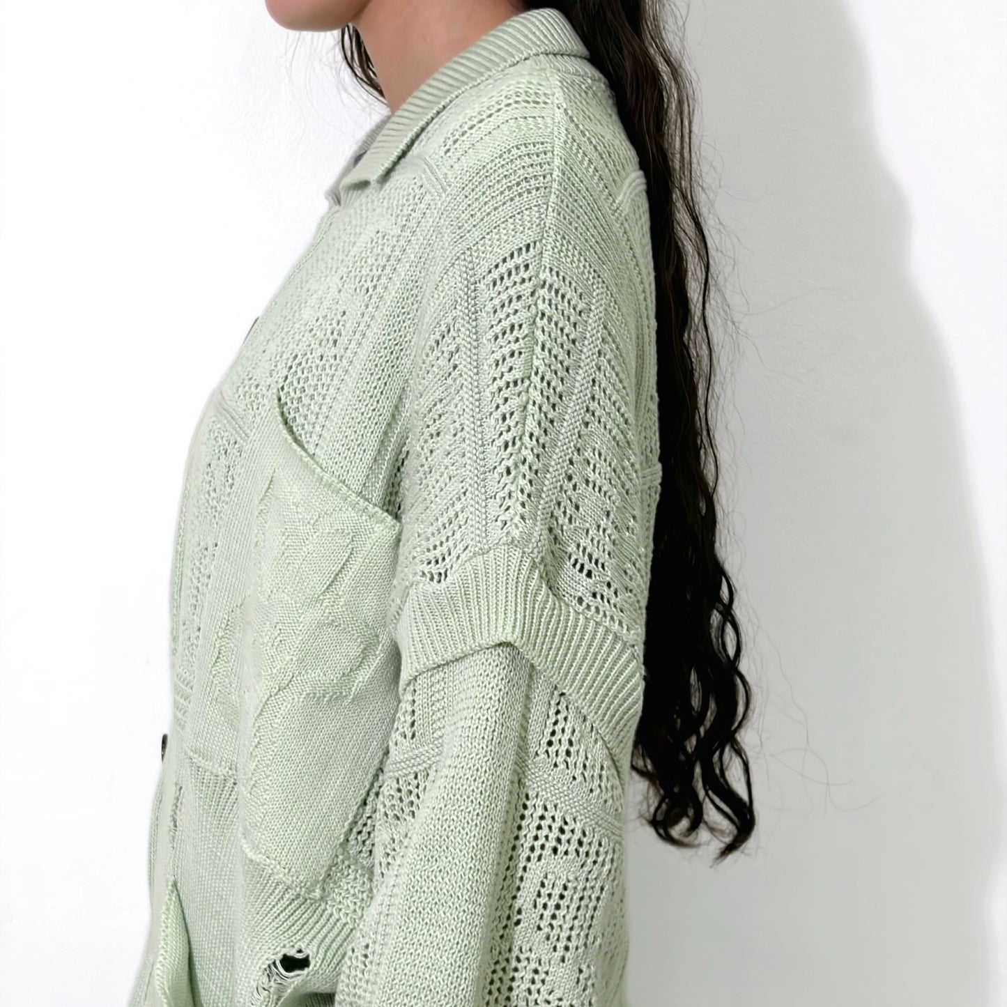 SHINING LACE "PUZZLE-UP" ZIP KNIT / GREEN / ジップアップニット