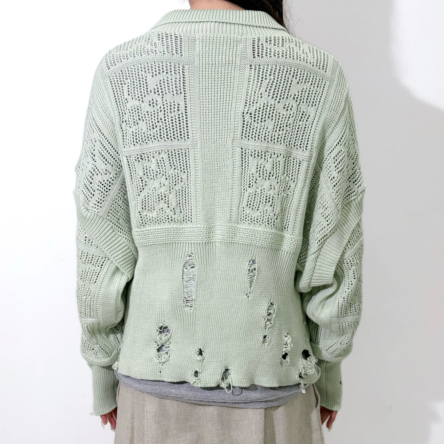 SHINING LACE "PUZZLE-UP" ZIP KNIT / GREEN / ジップアップニット